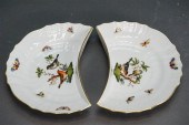 TWO HEREND BIRD CRESCENT-FORM