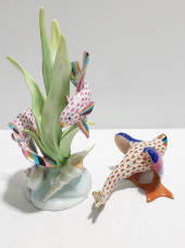 TWO HEREND FISHNET ANIMALS: BE