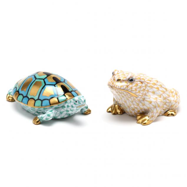 TWO HEREND FISHNET ANIMALS With