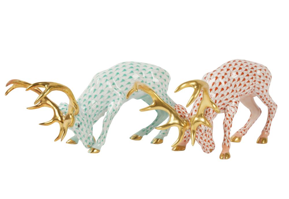 TWO HEREND FISHNET PORCELAIN STAG