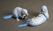 TWO HEREND PORCELAIN BLUE DECO