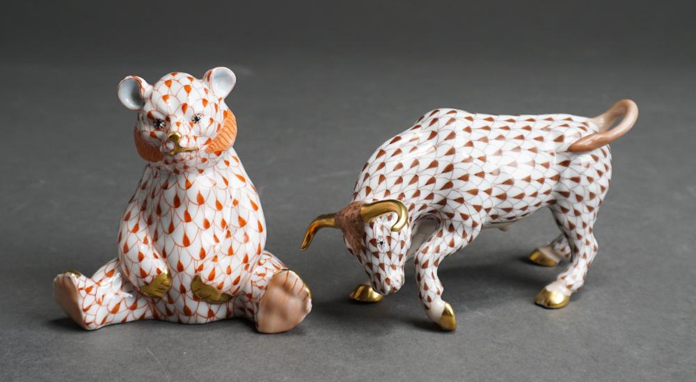 TWO HEREND PORCELAIN FIGURINES OF A