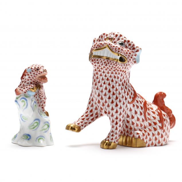 TWO HEREND PORCELAIN FISHNET FOO