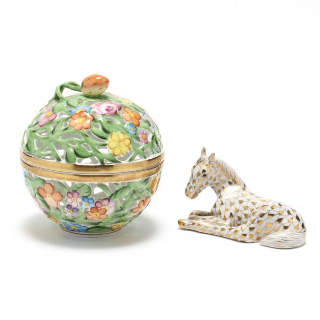 TWO HEREND PORCELAIN ITEMS  A small