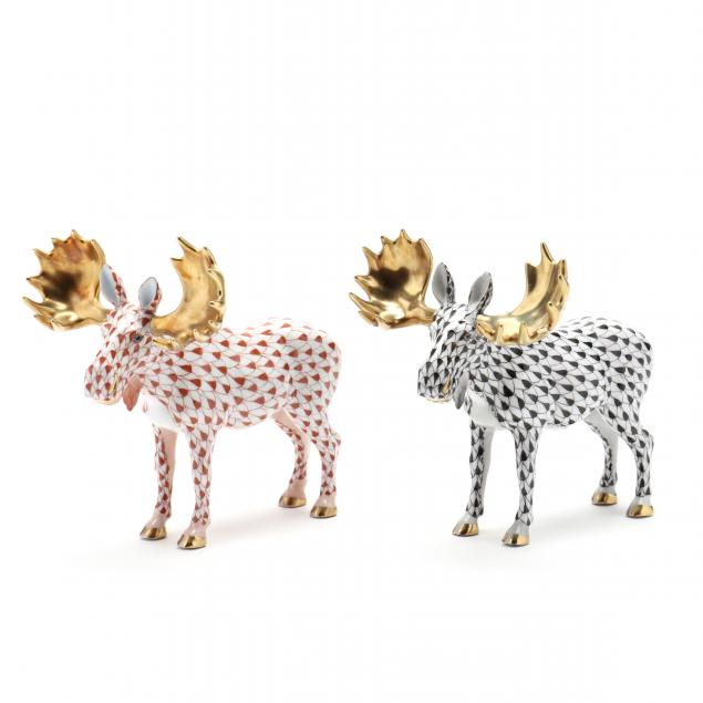 TWO HEREND PORCELAIN MOOSE