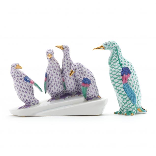 TWO HEREND PORCELAIN PENGUIN