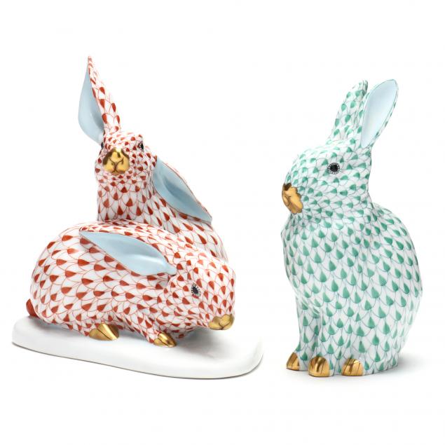 TWO HEREND PORCELAIN RABBITS
