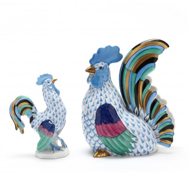 TWO HEREND PORCELAIN ROOSTERS