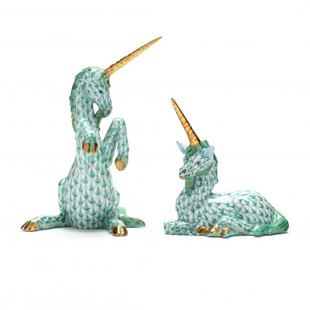 TWO HEREND PORCELAIN UNICORN