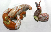 TWO HEREND RUST FISHNET PORCEL