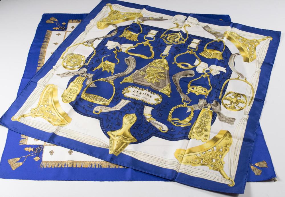 TWO HERMES PARIS SILK SCARVES: