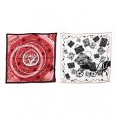 TWO HERMES SILK SCARVES 70 X 7