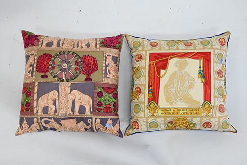 TWO HERMES SILK THROW PILLOWSTwo