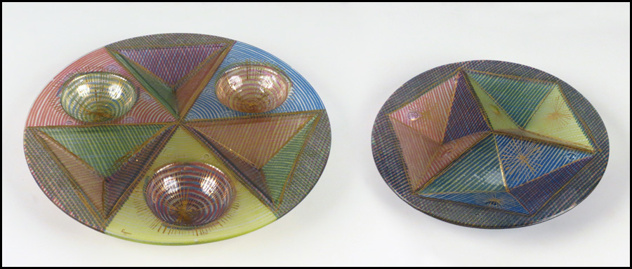 TWO HIGGINGS GLASS DISHES. Larger
