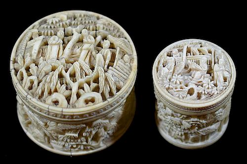 TWO HIGHLY CARVED IVORY WHIST