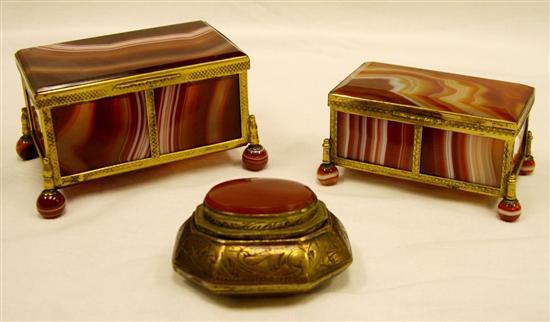 Two hinged lid agate boxes with