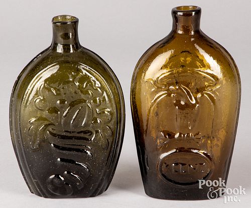 TWO HISTORICAL GLASS FLASKSTwo