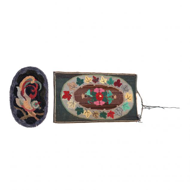 TWO HOOKED RUGS  Both of oval form.