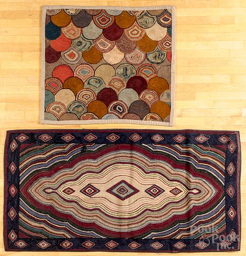 TWO HOOKED RUGS, EARLY 20TH C.Two