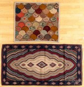 TWO HOOKED RUGS, EARLY 20TH C.