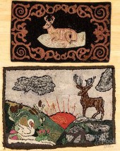 TWO HOOKED RUGS OF STAGS, EARL