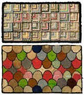 Two hooked rugs: one with fish
