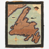 TWO HOOKED RUGS WITH MAPS OF T
