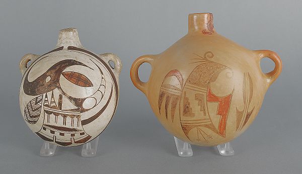 Two Hopi pottery canteens 6" h. and