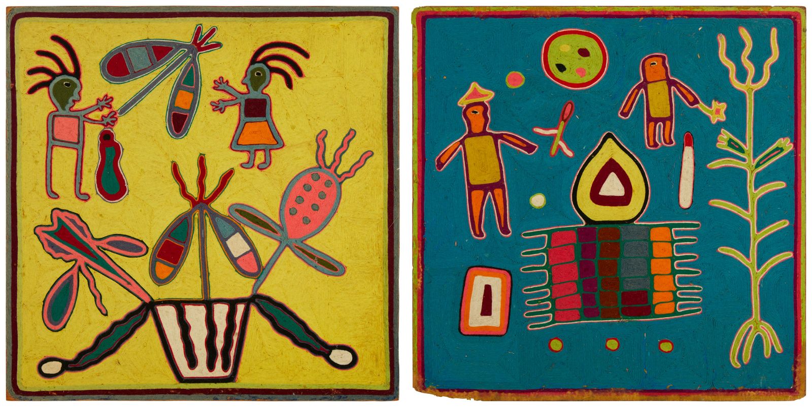 TWO HUICHOL YARN PAINTINGSTwo