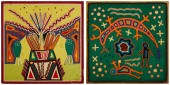 TWO HUICHOL YARN PAINTINGSTwo