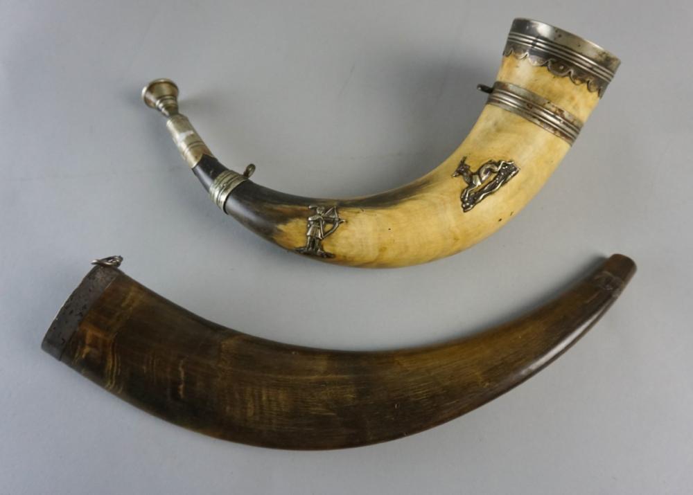 TWO HUNTING HORNS; ONE SIGNED