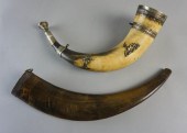 TWO HUNTING HORNS; ONE SIGNED