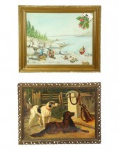TWO HUNTING PAINTINGS.  Americ