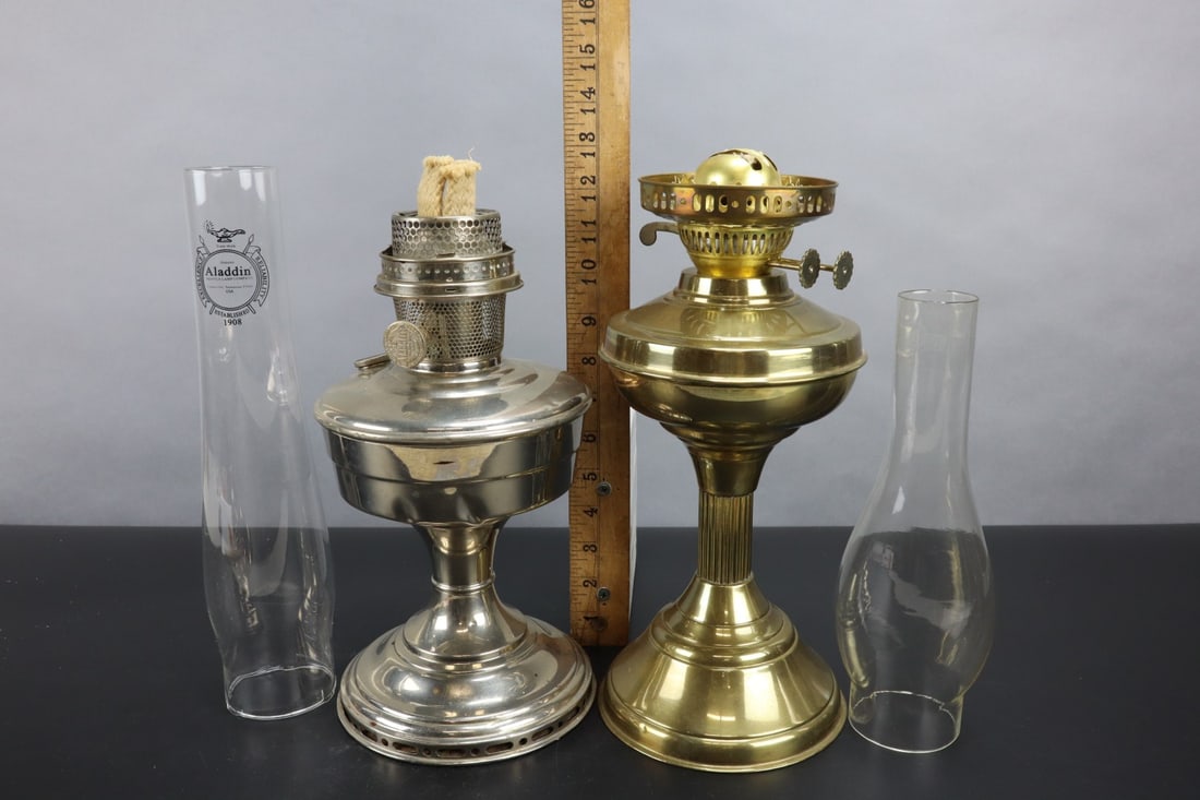 TWO HURRICANE OIL LAMPS, 13"H,