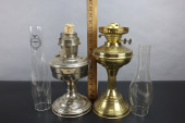 TWO HURRICANE OIL LAMPS, 13"H,