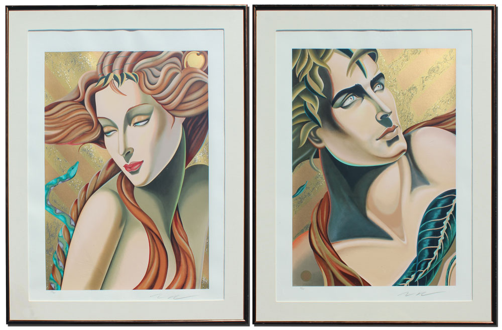 TWO ILLEGIBLY SIGNED DECO STYLE