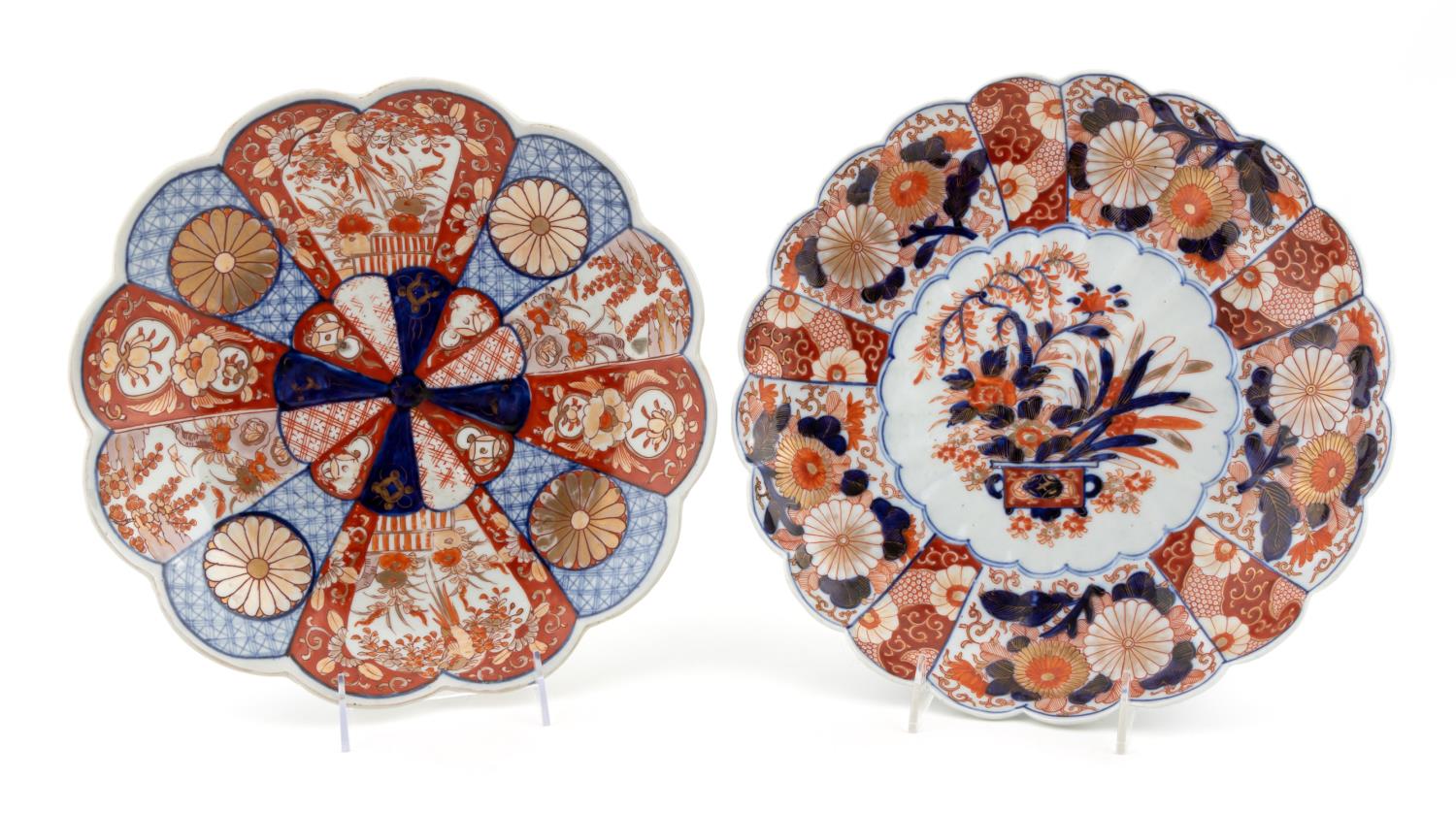 TWO IMARI DECORATED SCALLOPED