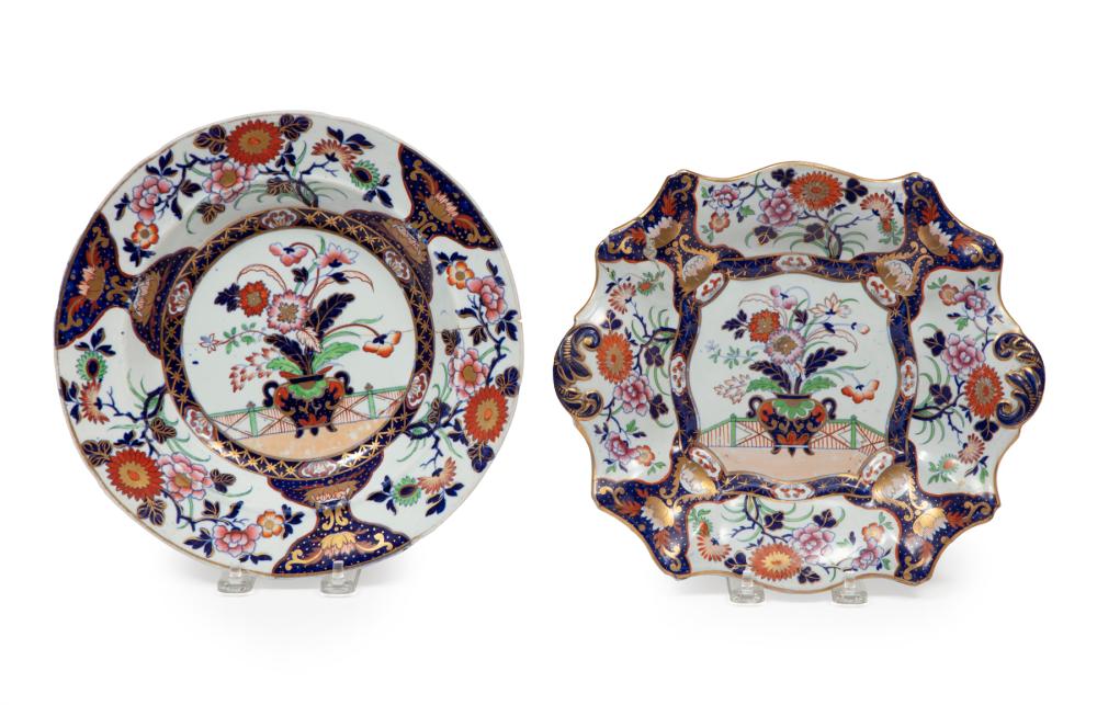 TWO IMARI PALETTE IRONSTONE CAKE