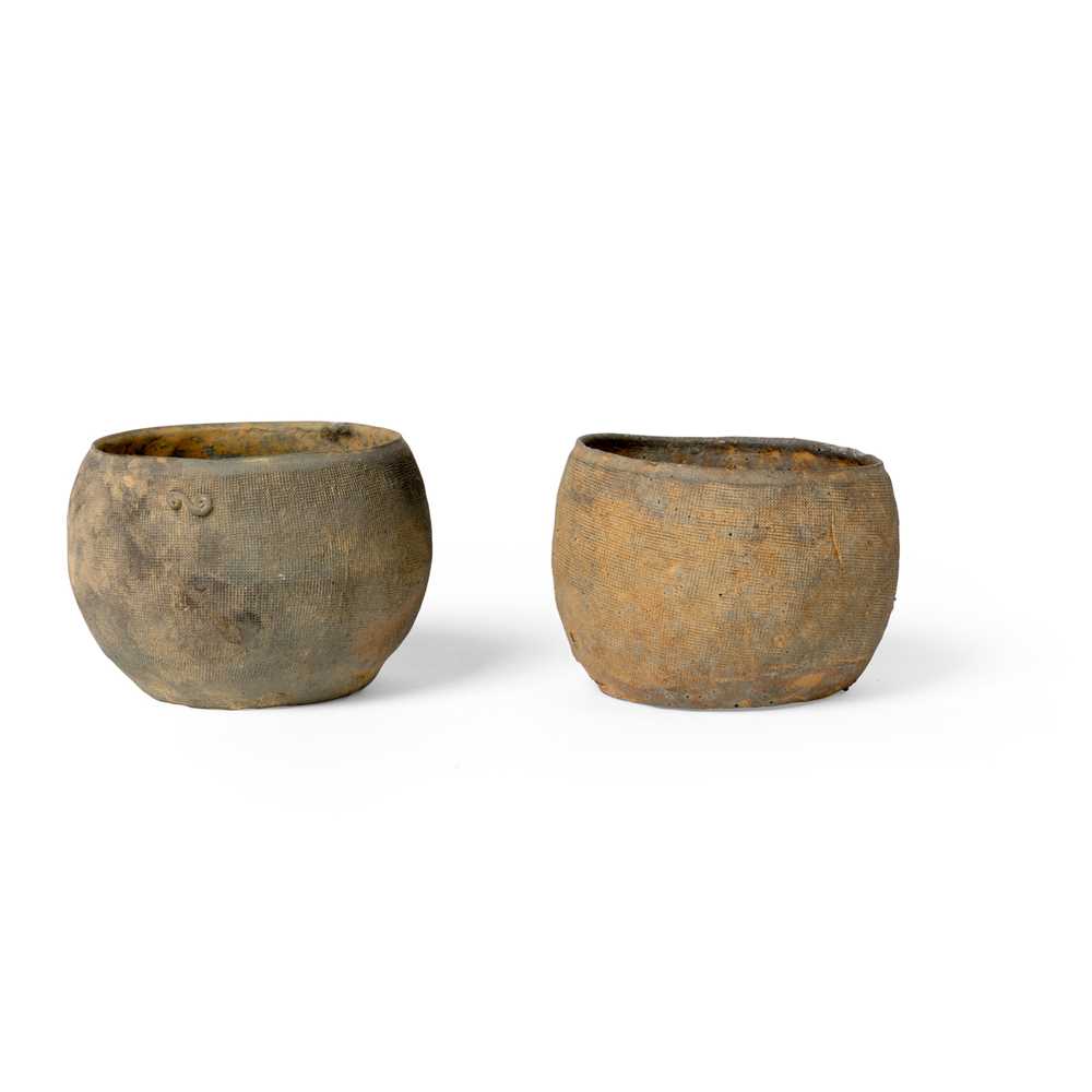 TWO IMPRESSED GREY POTTERY BOWLS