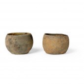 TWO IMPRESSED GREY POTTERY BOW