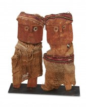 TWO INCAN CHIMU CARVED WOOD FI