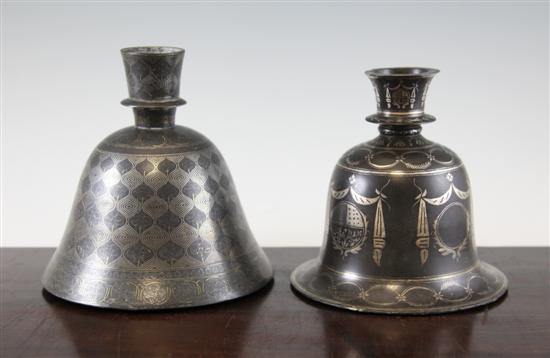 Two Indian Bidri ware huqqa bases