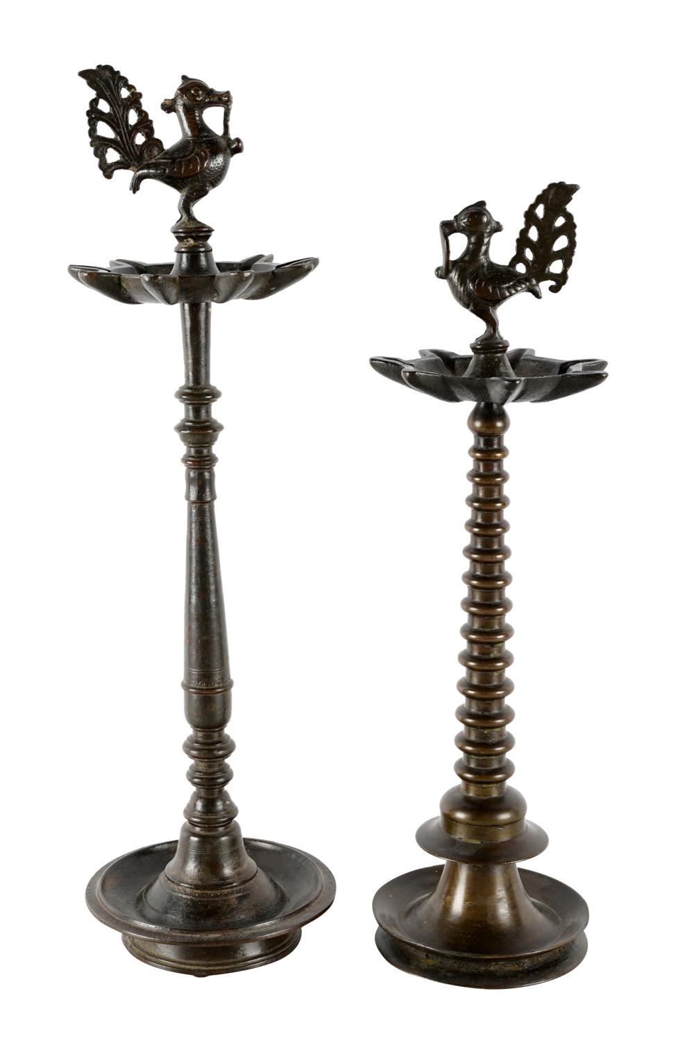 TWO INDIAN BRONZE OIL LAMPSof