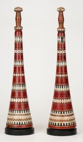 TWO INDIAN CARVED AND INLAID W