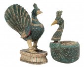TWO INDIAN CARVED AND POLYCHRO