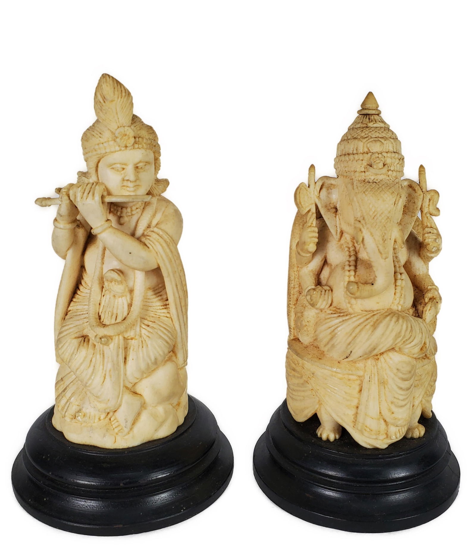 TWO INDIAN CARVED FIGURES, GANESH