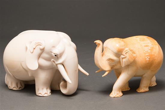 Two Indian carved ivory elephant