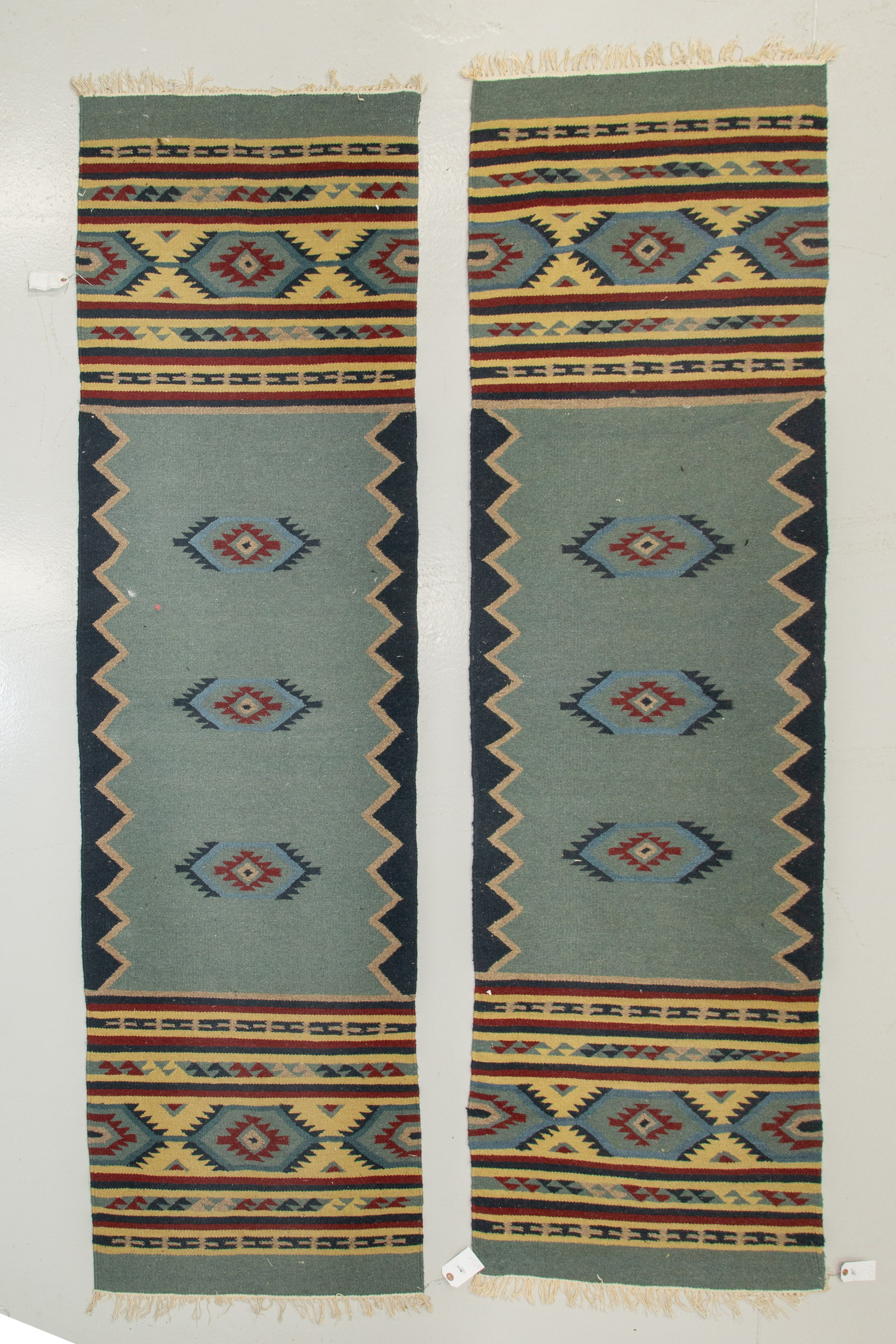 TWO INDIAN DHURRIE RUNNERS, 2.6 X 8
