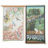 TWO INDIAN PAINTED BIRD MURALS