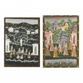 TWO INDIAN PAINTINGS ON SILK O